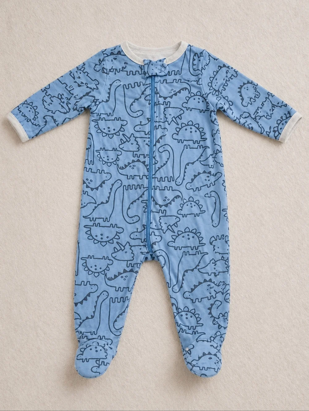 Bundle Of 2 Footies - Gerber Blue & Green w/ Car Accents & Blue Dinosaur Print